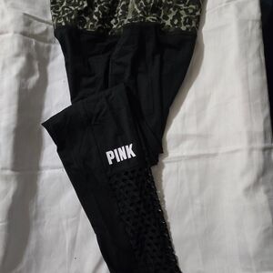 PINK Victoria's Secret Black and Green Sports Bra